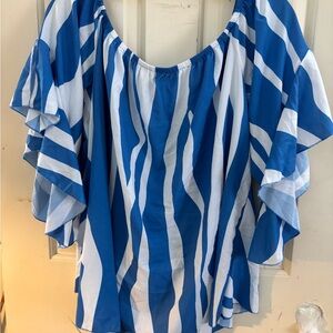 Blue and White Striped Women's Top